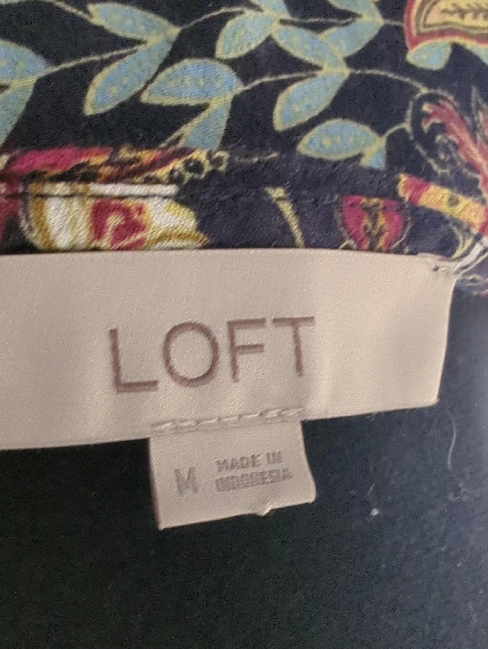 LOFT Dark Blue Paisley Floral Scoop Neck Long Sleeve Top with Pink & Teal - Picture 2 of 7